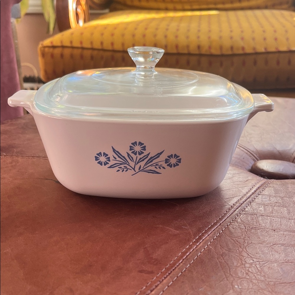 7 Cup Blue Cornflower Corningware Square Glass Casserole Dish + Lid